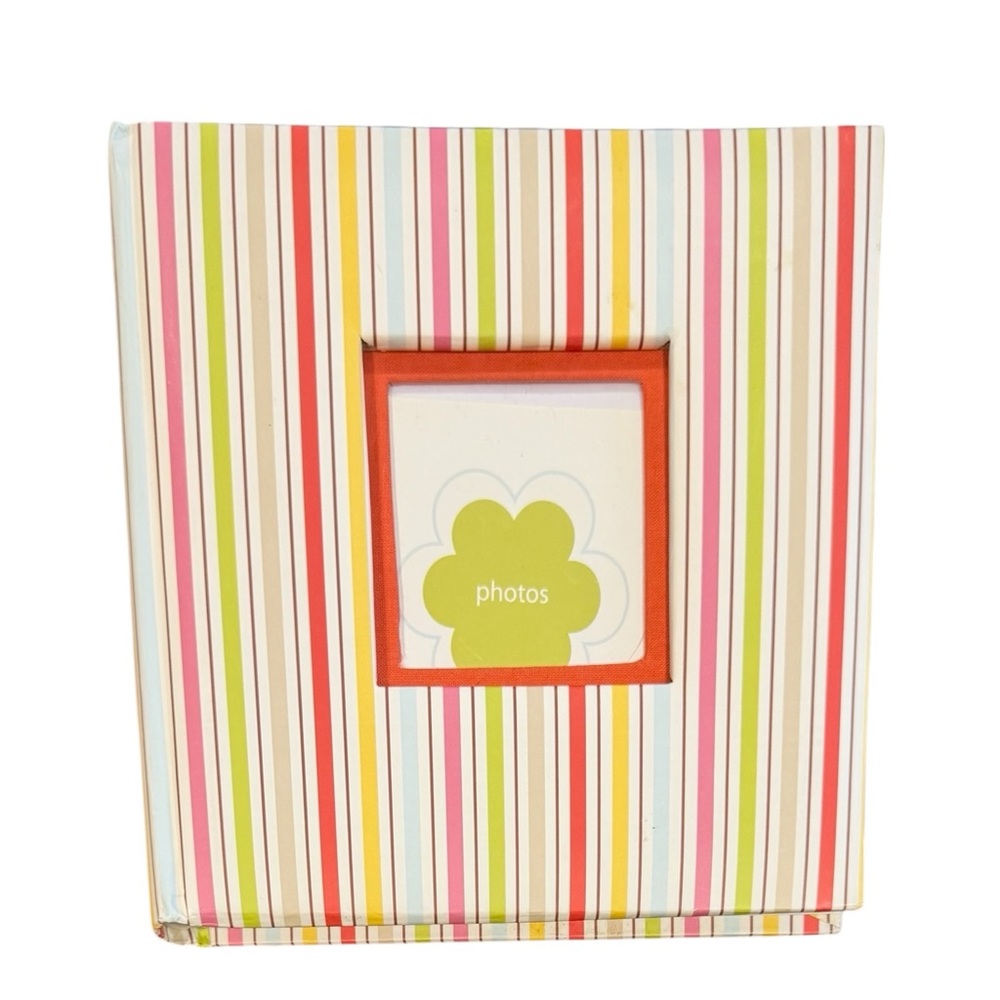 NWOT DENA Striped Colorful Padded  Photobook Scrapbook With Front Picture Window